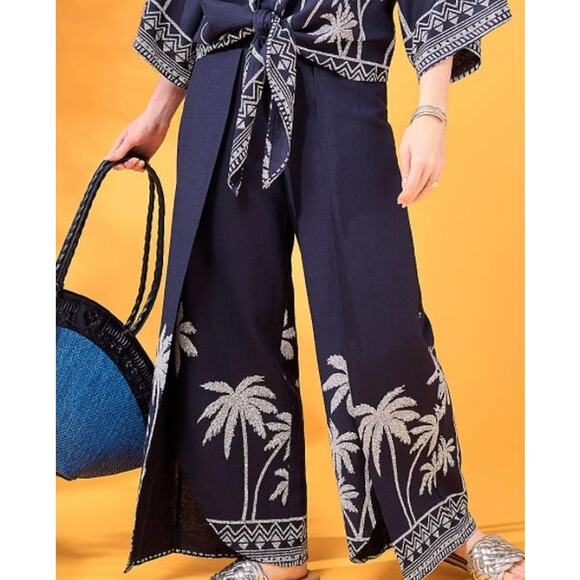 Bellisima by Kim Gravel QVC Boutique Palm Wrap Ankle Pant Twilight Blue, Size M - Picture 1 of 8